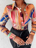 Autumn Print Blouse For Women Casual Long Sleeve Tops Elegant Office Lady Shirt Loose Streetwear Turn-down Collar Blouse