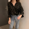 Autumn Sexy Blouse Women V-neck Love Print Shirt Sweet Long Sleeve Loose Petal Sleeve Tops Fall Clothing