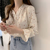 Autumn Sexy Blouse Women V-neck Love Print Shirt Sweet Long Sleeve Loose Petal Sleeve Tops Fall Clothing