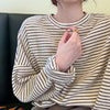 Autumn Stripe T-Shirts Women Casual Long Sleeve Tops Elegant Loose Korean Knitwear Female Vintage O Neck Pullover Tops
