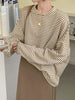 Autumn Stripe T-Shirts Women Casual Long Sleeve Tops Elegant Loose Korean Knitwear Female Vintage O Neck Pullover Tops