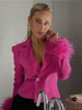 Autumn Full Sleeve Feathers Women's Blazer Elegant Notched Double Breasted Bodycon Jacket Casual Cropped Blazer