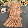 Autumn Hollow Out Long Dress Women Casual Flare Long Sleeve O-neck Embroidery Maxi Dresses Female Vintage Fall 2022