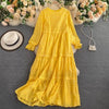 Autumn Hollow Out Long Dress Women Casual Flare Long Sleeve O-neck Embroidery Maxi Dresses Female Vintage Fall 2022
