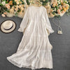 Autumn Hollow Out Long Dress Women Casual Flare Long Sleeve O-neck Embroidery Maxi Dresses Female Vintage Fall 2022