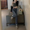 Autumn Jeans Woman High Waist Loose Straight Slim Fit Thin Zipper Pants Pockets Streetwear Female Denim Cropped Trousers
