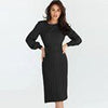 Autumn Knit Dress Elegant Long Sleeve Women Dress O Neck Green Knitted Sweater Dress With Belted Pleat Midi Female Party Dresses