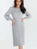 Autumn Knit Dress Elegant Long Sleeve Women Dress O Neck Green Knitted Sweater Dress With Belted Pleat Midi Female Party Dresses