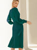 Autumn Knit Dress Elegant Long Sleeve Women Dress O Neck Green Knitted Sweater Dress With Belted Pleat Midi Female Party Dresses