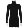 Autumn Knitted Bodycon Mini Dress High Collar Long Sleeve Slim Sweater Dresses For Women Autumn Winter Ladies Warm Pullovers
