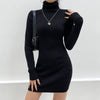 Autumn Knitted Bodycon Mini Dress High Collar Long Sleeve Slim Sweater Dresses For Women Autumn Winter Ladies Warm Pullovers