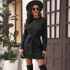Autumn Knitted Dress Women Loose Sweater Dress Ladies Long Sleeve Winter Dress Women With Belt Gray Black 2022