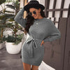 Autumn Knitted Dress Women Loose Sweater Dress Ladies Long Sleeve Winter Dress Women With Belt Gray Black 2022