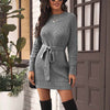 Autumn Knitted Dress Women Loose Sweater Dress Ladies Long Sleeve Winter Dress Women With Belt Gray Black 2022