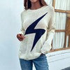 Autumn Knitted Sweaters Casual Loose Women Pullovers Lightning Pattern Long Sleeve Knitwear Vintage Streetwear O-Neck Sweaters