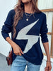 Autumn Knitted Sweaters Casual Loose Women Pullovers Lightning Pattern Long Sleeve Knitwear Vintage Streetwear O-Neck Sweaters
