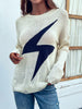 Autumn Knitted Sweaters Casual Loose Women Pullovers Lightning Pattern Long Sleeve Knitwear Vintage Streetwear O-Neck Sweaters