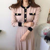 Autumn Korean Elegant Knitted Dresses Women Slim A-line High Waist Pleated Dress Female 2022 Gentle Lady Long sweater Base Dress