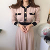 Autumn Korean Elegant Knitted Dresses Women Slim A-line High Waist Pleated Dress Female 2022 Gentle Lady Long sweater Base Dress