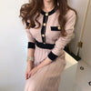 Autumn Korean Elegant Knitted Dresses Women Slim A-line High Waist Pleated Dress Female 2022 Gentle Lady Long sweater Base Dress