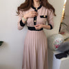Autumn Korean Elegant Knitted Dresses Women Slim A-line High Waist Pleated Dress Female 2022 Gentle Lady Long sweater Base Dress