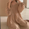 Autumn Korean Style Sweet Loose Boho Pullover Dresses For women O neck Long Sleeve Robe Brown Solid Color Long Maxi Vestidos New