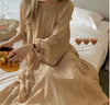 Autumn Korean Style Sweet Loose Boho Pullover Dresses For women O neck Long Sleeve Robe Brown Solid Color Long Maxi Vestidos New