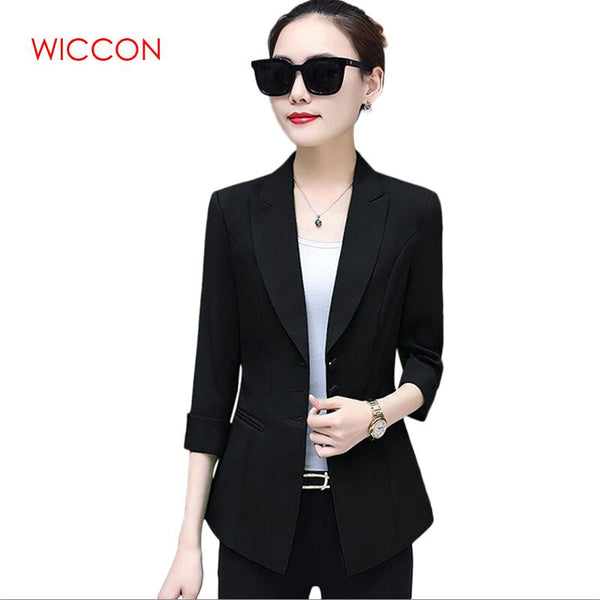 Autumn Korean Suit Women Fashion Casual Sinle Breasted Solid Three QuarterSleeve Top Elegant Blazers  Workwear Office Clothes