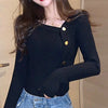 Autumn Ladies Irregular Neck Office Chic Sweater Single-breasted Knitted Cardigan Solid Long Sleeve Button Top Women Pullovers