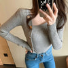 Autumn Ladies Irregular Neck Office Chic Sweater Single-breasted Knitted Cardigan Solid Long Sleeve Button Top Women Pullovers