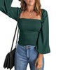 Autumn Lantern Sleeve Shirts Square Neck Casual Women Blouses Elegant Solid Slim Tops Female Vintage Shirts Streetwear Blouses
