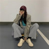 Autumn Leisure Blazers Women All-match Student Korean Style Ulzzang BF Solid Single Breasted Baggy Street Wear Notched Oversize