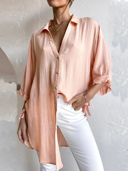 Autumn Linen Women Blouses Casual Loose Button Down Shirts Elegant Solid Long Sleeve Cardigan Tops Female Vintage Lapel Blouses