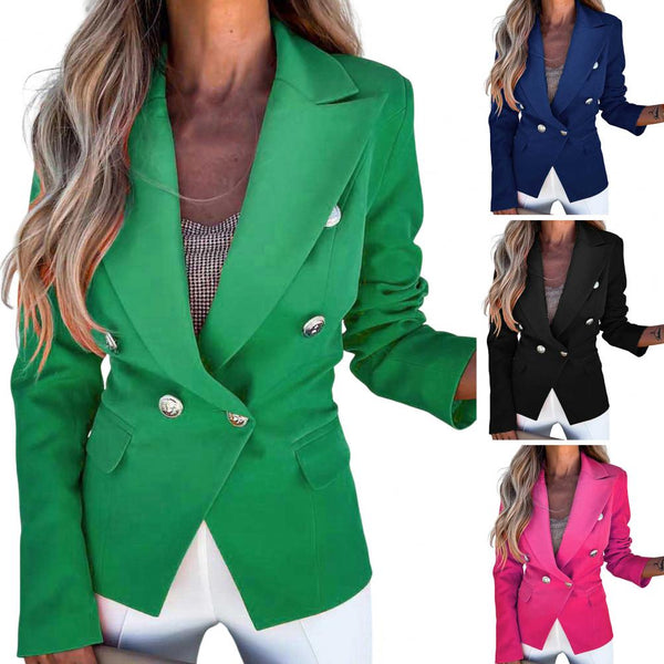 Autumn Long Sleeve Office Lady Lapel Blazer Jackets Coats Elegant Double Buttoned Suit Women Solid Slim Blazer Jackets chaquetas