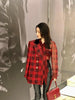 Autumn  2023FW Women  Red Plaid Wool Double Breated Blazer Jacket For Female Casual Overcoat Coat Gdnz 6.11