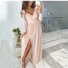 Autumn Maxi Dress Woman Black Green Casual V-neck Long Sleeve Hem Slit Elegant Party Dresses Winter For Women Robe Femme