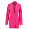 Autumn Neon Pink Blazer Dress Turn-down Collar Belt Coat Casual Women Long Sleeve Pocket Jacket Single Suit 2022 Female Clothes
