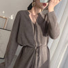 Autumn  2022 Japanese Style Korean  Women's Clothing Solid Color Long Sleeve V-neck Casual Simplicity Knit Dress