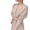 Autumn  2022 Japanese Style Korean  Women's Clothing Solid Color Long Sleeve V-neck Casual Simplicity Knit Dress