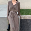 Autumn  2022 Japanese Style Korean  Women's Clothing Solid Color Long Sleeve V-neck Casual Simplicity Knit Dress
