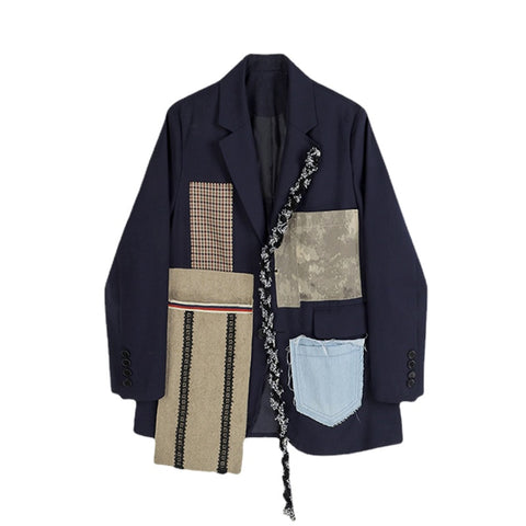 Autumn 2023 Women Vintage Patchwork Pocket Blazer Coat Lapel Long Sleeve Loose Vintage Streetwear Jacket Tide Lady