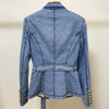 Autumn Classic Denim Suit For Women Double Breasted Jean Blazer Jacket Tops Women Casual Long Sleeve With Belt Denim Coat