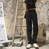 Autumn Denim Back Women Jeans High Waist Loose Straight Pants Casual Female black Trousers Large Size Mom Long Pants