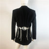 Autumn Runway Designer 2022 Office Women Notched Hollow Out Full Sleeve Backless Diamonds Black Blazer Outerwear