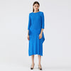 Autumn MIyak Pleated plus size clothing for women Dress O-neck 3/4 Sleeve Solid Female Dresses