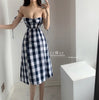 Autumn Plaid Print Slash Neck Lace Shoulder Strap Dress Tank Dresses Ruffles Women Camisole Sexy Korean Style QA87