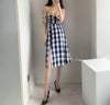 Autumn Plaid Print Slash Neck Lace Shoulder Strap Dress Tank Dresses Ruffles Women Camisole Sexy Korean Style QA87