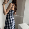 Autumn Plaid Print Slash Neck Lace Shoulder Strap Dress Tank Dresses Ruffles Women Camisole Sexy Korean Style QA87