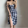 Autumn Plaid Print Slash Neck Lace Shoulder Strap Dress Tank Dresses Ruffles Women Camisole Sexy Korean Style QA87