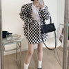 Autumn Plaid Women Sets V-neck Long Sleeved Jacket + High Waist Mini Skirts Korean Two-Piece Suit Female